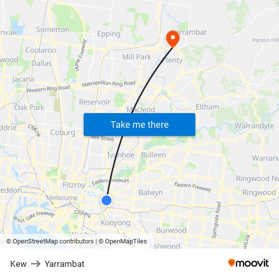 Kew to Yarrambat map