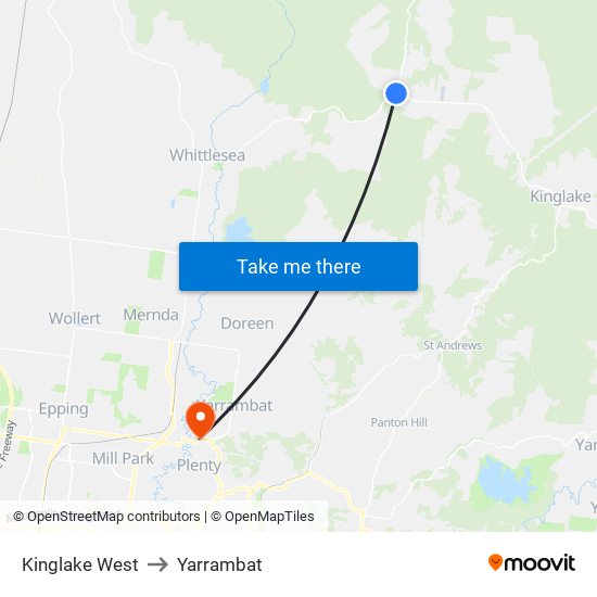 Kinglake West to Yarrambat map