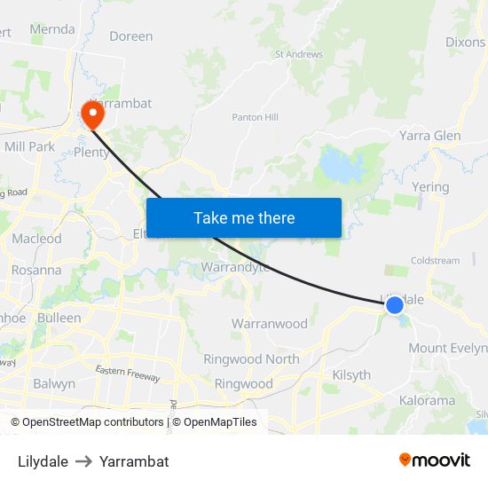 Lilydale to Yarrambat map
