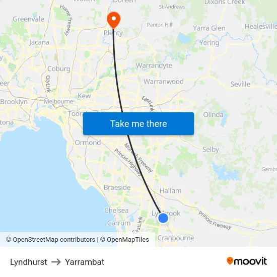 Lyndhurst to Yarrambat map