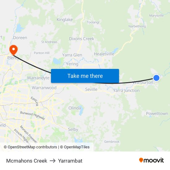 Mcmahons Creek to Yarrambat map