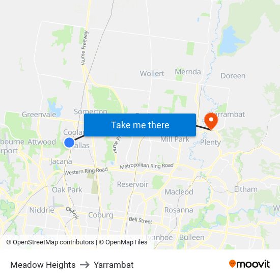 Meadow Heights to Yarrambat map