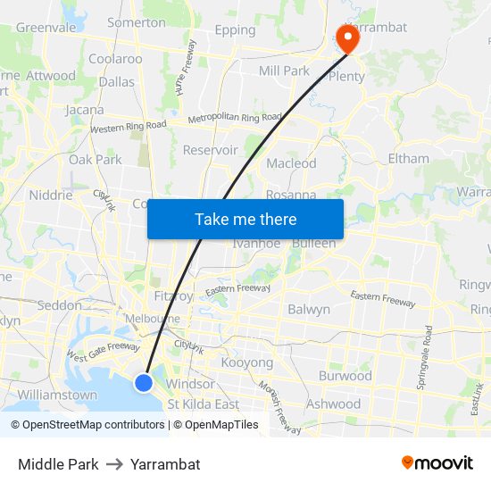 Middle Park to Yarrambat map