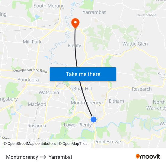 Montmorency to Yarrambat map