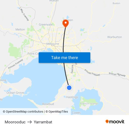 Moorooduc to Yarrambat map