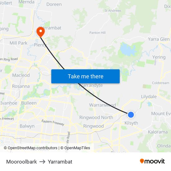 Mooroolbark to Yarrambat map