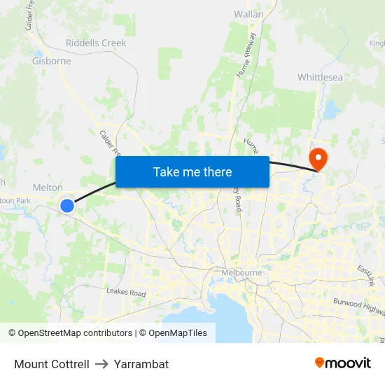 Mount Cottrell to Yarrambat map