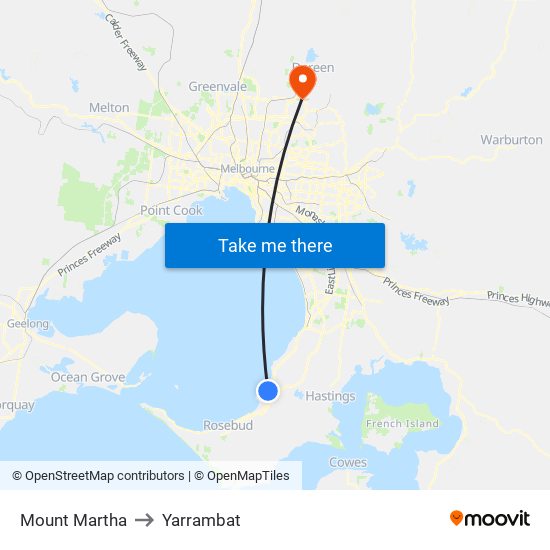Mount Martha to Yarrambat map