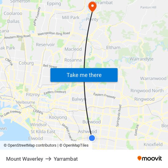 Mount Waverley to Yarrambat map