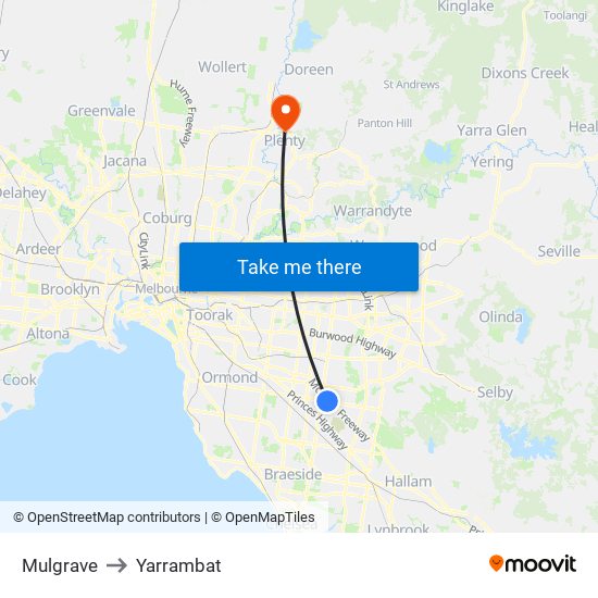 Mulgrave to Yarrambat map