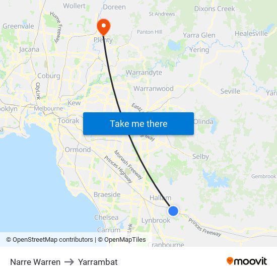 Narre Warren to Yarrambat map