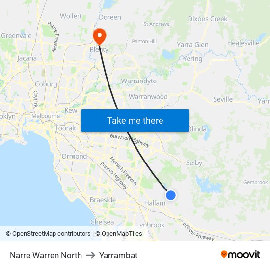 Narre Warren North to Yarrambat map
