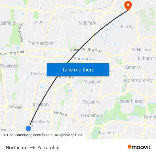 Northcote to Yarrambat map