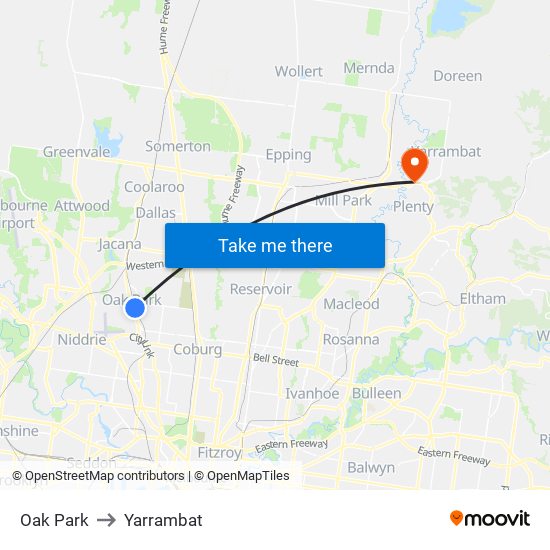 Oak Park to Yarrambat map