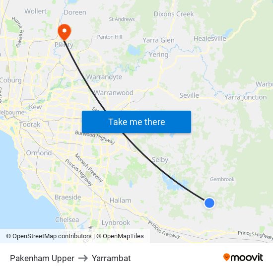 Pakenham Upper to Yarrambat map