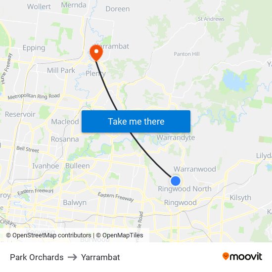 Park Orchards to Yarrambat map