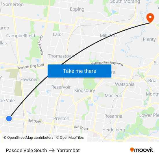 Pascoe Vale South to Yarrambat map