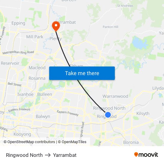 Ringwood North to Yarrambat map