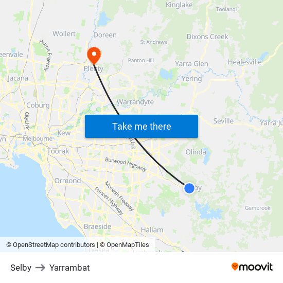 Selby to Yarrambat map