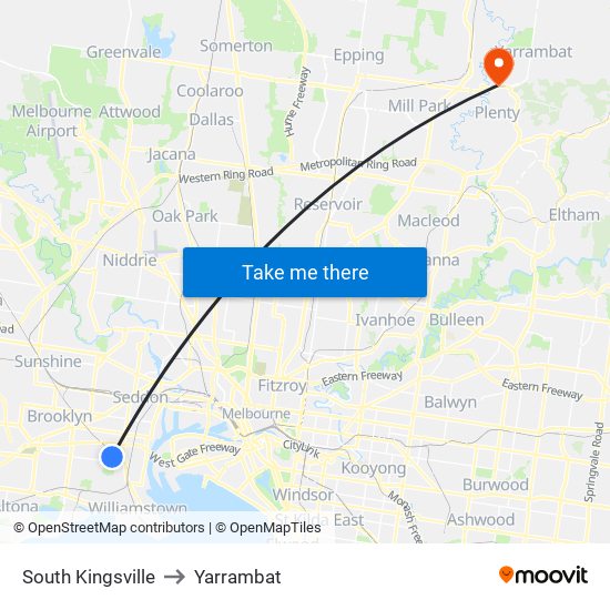 South Kingsville to Yarrambat map