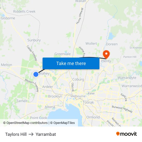Taylors Hill to Yarrambat map