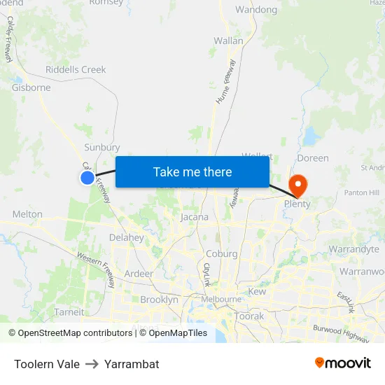 Toolern Vale to Yarrambat map