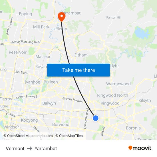 Vermont to Yarrambat map