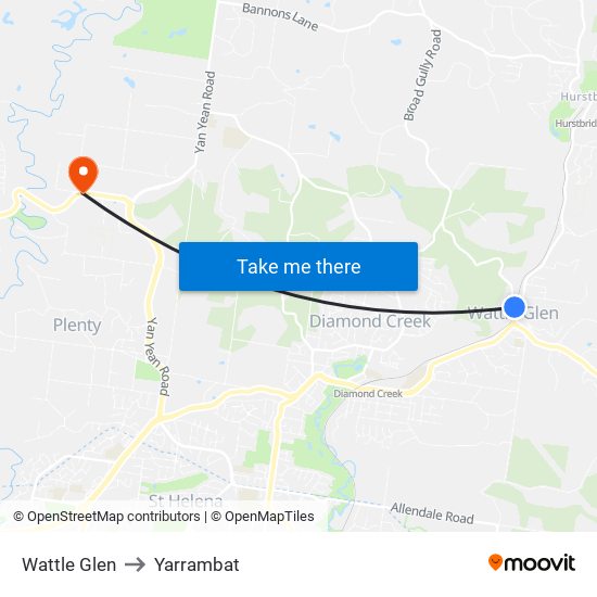 Wattle Glen to Yarrambat map