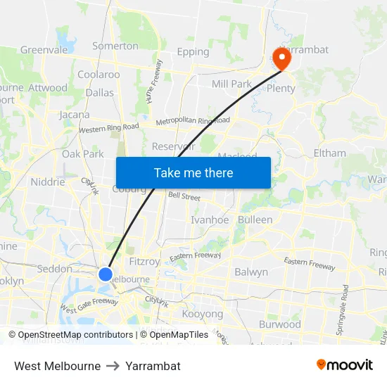 West Melbourne to Yarrambat map