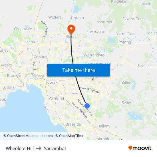 Wheelers Hill to Yarrambat map