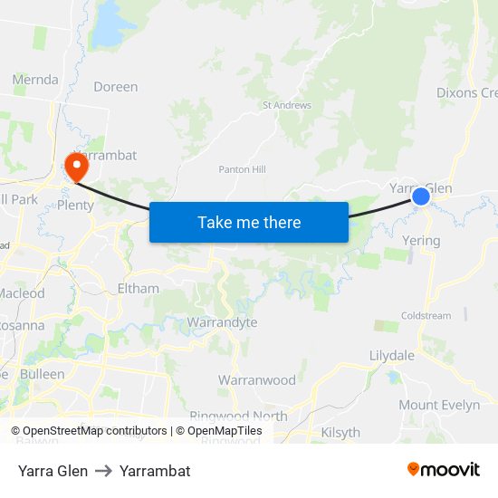Yarra Glen to Yarrambat map