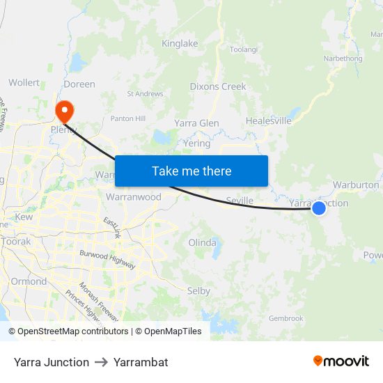 Yarra Junction to Yarrambat map