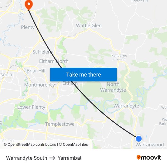 Warrandyte South to Yarrambat map