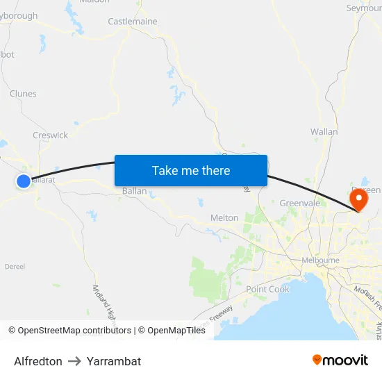Alfredton to Yarrambat map