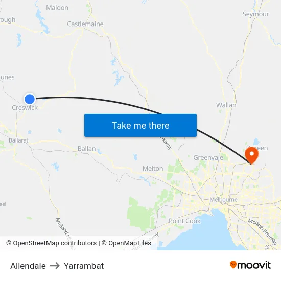 Allendale to Yarrambat map