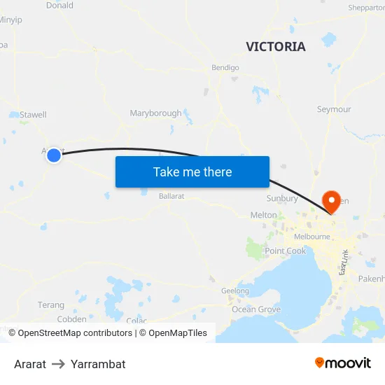 Ararat to Yarrambat map