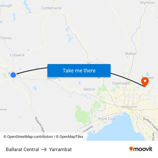 Ballarat Central to Yarrambat map