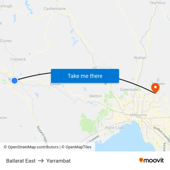 Ballarat East to Yarrambat map