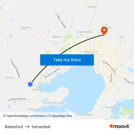 Batesford to Yarrambat map