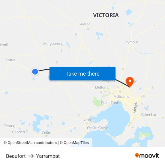 Beaufort to Yarrambat map