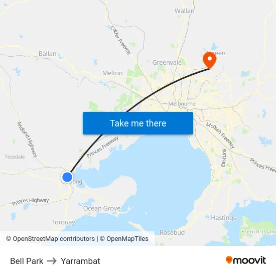 Bell Park to Yarrambat map