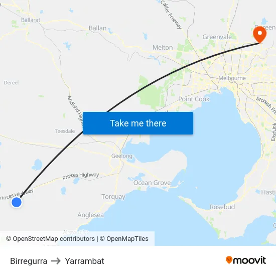 Birregurra to Yarrambat map