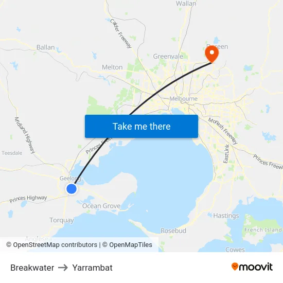 Breakwater to Yarrambat map