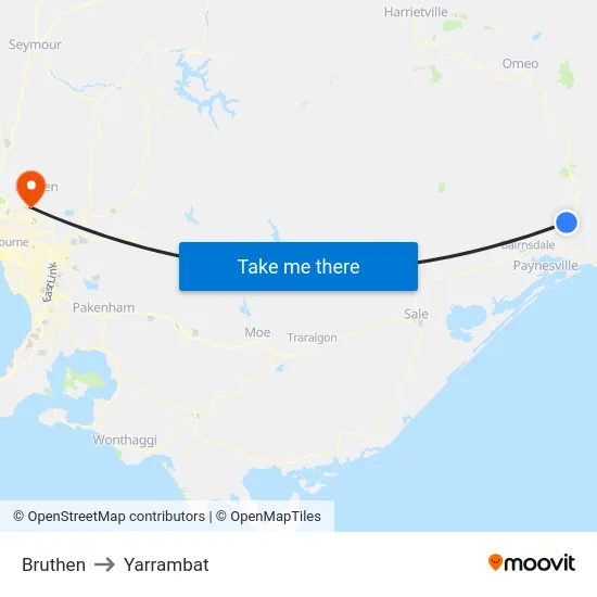 Bruthen to Yarrambat map