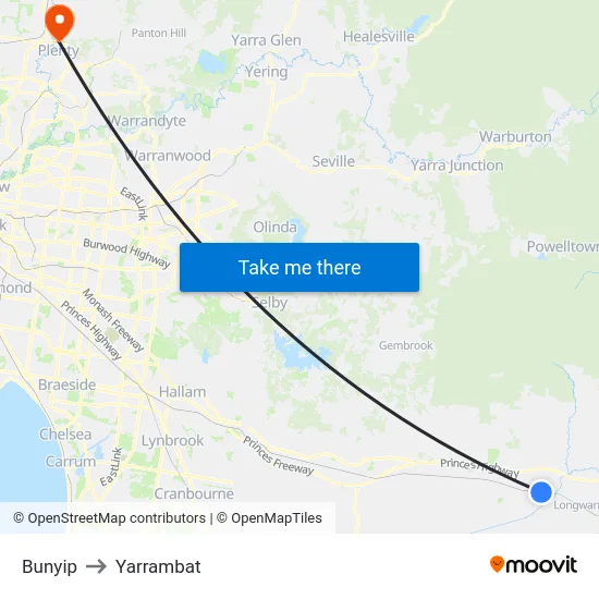 Bunyip to Yarrambat map
