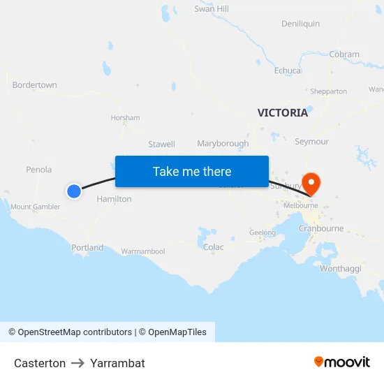 Casterton to Yarrambat map