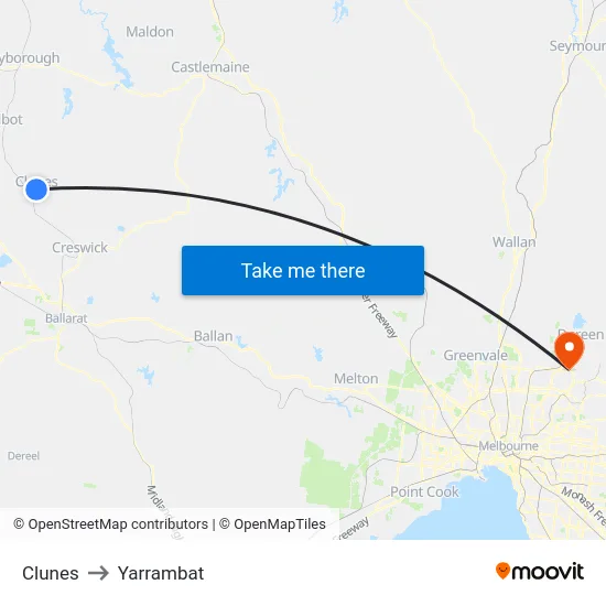 Clunes to Yarrambat map