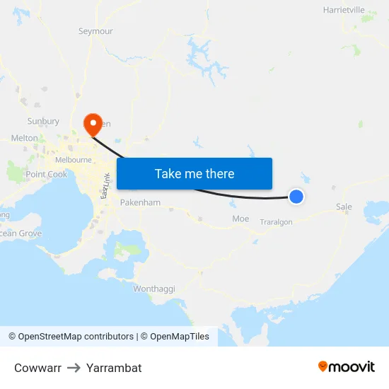 Cowwarr to Yarrambat map