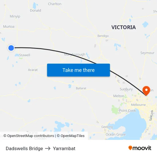 Dadswells Bridge to Yarrambat map