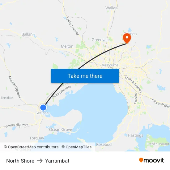 North Shore to Yarrambat map